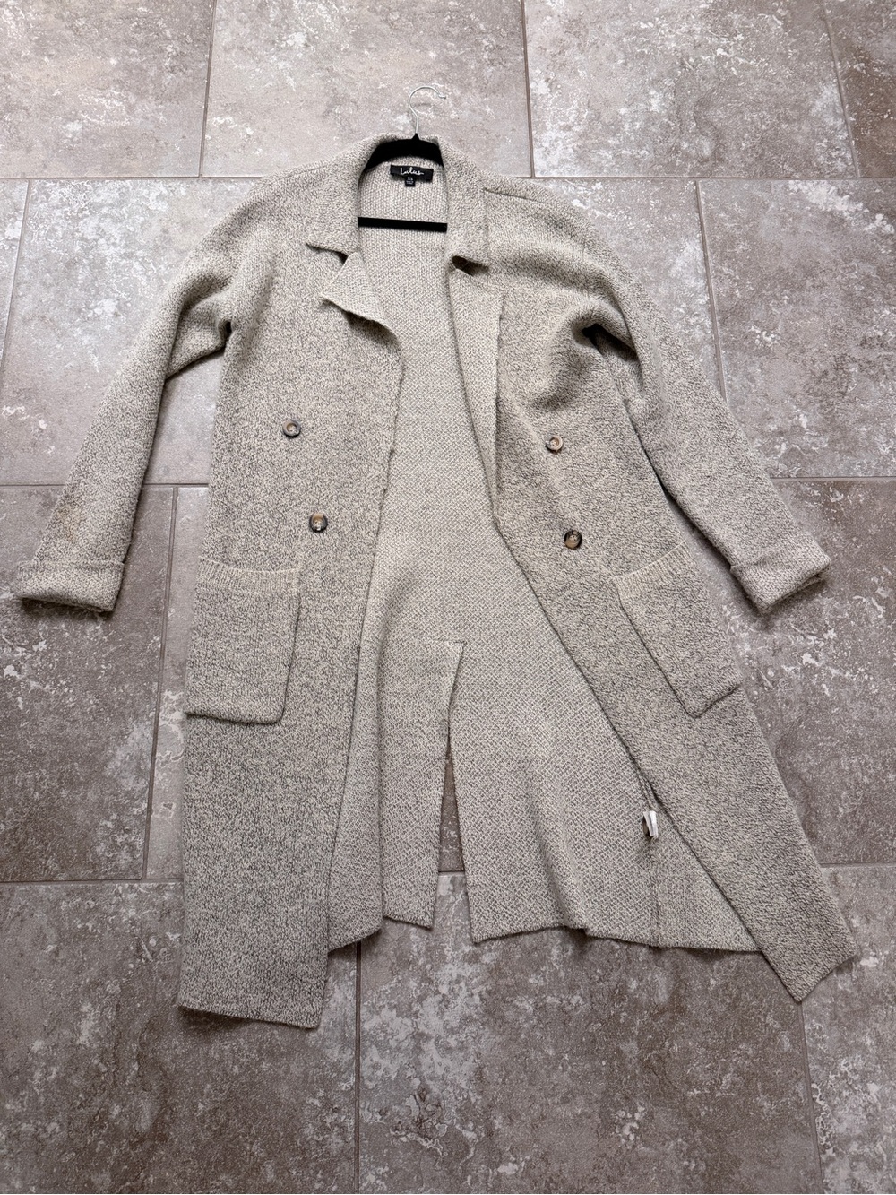 Lulus Longline Knit Cardigan Coatigan Gray Beige XS Oversized Pockets